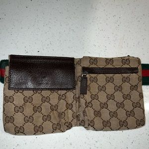 Gucci Brown Monogram Canvas Wallet with Green Red Web Accent